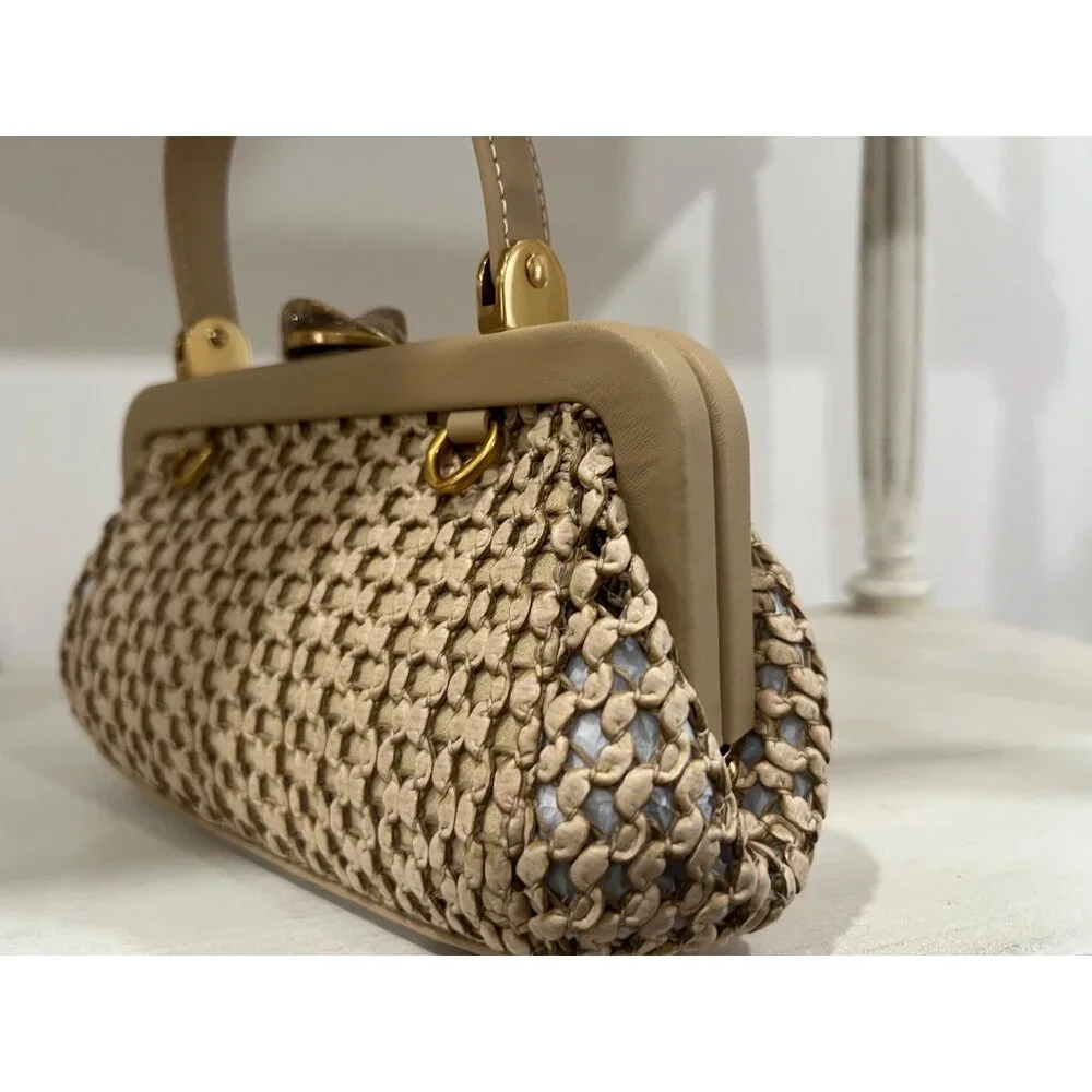 Cult Gaia Zuma Mini Crossbody in Sand - Woven Leather Kiss Lock - Picture 11 of 11